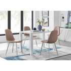 Furniture Box Pivero White High Gloss Dining Table And 4 x Cappuccino Grey Corona Silver Chairs Set