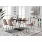 Furniture Box Florini V Black Dining Table and 6 x Cappuccino Corona Silver Leg Chairs
