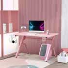 HOMCOM Ergonomic Gaming Desk with Hook Cup Holder LED And Cable Management Pink