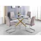 Furniture Box Novara Gold Metal Large Round Dining Table And 6 x Cappuccino Grey Lorenzo Chairs Set
