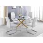 Furniture Box Novara Gold Metal Large Round Dining Table And 6 x White Lorenzo Chairs Set