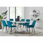 Furniture Box Mayfair 6 Seater Dining Table and 6 x Blue Pesaro Black Leg Chairs