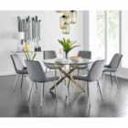 Furniture Box Novara 120cm Gold Round Dining Table and 6 x Grey Pesaro Silver Leg Chairs