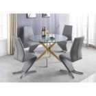 Furniture Box Novara Gold Metal Large Round Dining Table And 6 x Elephant Grey Willow Chairs Set