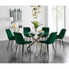 Furniture Box Novara 120cm Gold Round Dining Table and 6 x Green Pesaro Black Leg Chairs