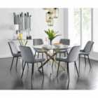 Furniture Box Novara 120cm Gold Round Dining Table and 6 x Grey Pesaro Black Leg Chairs