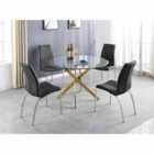 Furniture Box Novara Gold Metal Large Round Dining Table And 6 x Black Isco Chairs Set