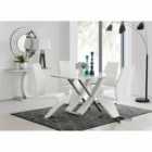 Furniture Box Mayfair 4 Seater White High Gloss And Stainless Steel Dining Table And 4 White Luxury Willow Chairs Set