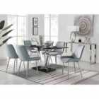 Furniture Box Florini V Black Dining Table and 6 x Grey Pesaro Silver Leg Chairs
