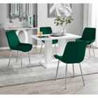 Furniture Box Imperia 4 Seater White Dining Table and 4 x Green Pesaro Silver Leg Chairs