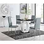 Furniture Box Giovani High Gloss And Glass 100cm Round Dining Table And 4 x Grey Milan Chairs Set