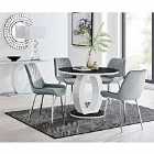Furniture Box Giovani Round Black 100cm Table and 4 x Grey Pesaro Silver Leg Chairs