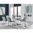 Furniture Box Sorrento 6 Seater White Dining Table and 6 x Grey Pesaro Silver Leg Chairs