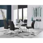 Furniture Box Sorrento White High Gloss And Stainless Steel Dining Table And 6 x Black Lorenzo Dining Chairs