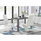 Furniture Box Pivero Grey High Gloss Dining Table and 4 x Luxury White Willow Chairs Set