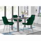 Furniture Box Pivero 4 Seater Grey Dining Table and 4 x Green Pesaro Silver Leg Chairs
