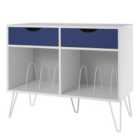 Solstice Anthe Turntable Stand with Drawers - White/Blue
