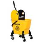 Homcom 26L Mop Bucket & Water Wringer 4 Wheels Plastic Body Metal Handle - Yellow