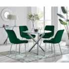 Furniture Box Selina Round Dining Table And 4 x Green Pesaro Silver Leg Chairs