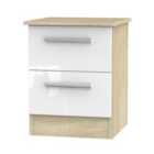 Ready Assembled Goodland 2 Drawer Bedside Cabinet With Wireless Charging White Gloss/Bardolino Light Oak