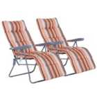 Outsunny Set of 2 Adjustable Sun Lounger Recliner Chairs - Orange/White
