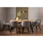 Rimi Rustic Oak Effect Melamine 6 Seater Dining Table With 4 Legs & 6 Dali Grey Velvet Fabric Chairs With Black Legs