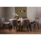 Rimi Rustic Oak Effect Melamine 6 Seater Dining Table With 4 Legs & 6 Cezanne Grey Velvet Fabric Chairs With Black Legs