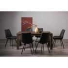 Cannes Dark Oak 6-8 Seater Dining Table & 6 Fontana Dark Grey Faux Suede Fabric Chairs Black Legs