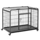 Pawhut 78X109Cm Metal Dog Cage W/ Locking Door & Wheels For Small-medium Pets - Dark Grey