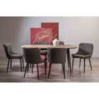 Rhoka Weathered Oak 6 Seater Dining Table With Peppercorn Legs & 6 Cezanne Dark Grey Faux Leather Chairs With Black Legs