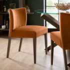 Cannes Pair Of Dark Oak Low Back Upholstered Dining Chairs Harvest Pumpkin Velvet Fabric