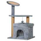 Pawhut Cat Tree Tower W/ Scratching Posts & Condo Perch& Kitten Toy - Grey