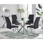 Furniture Box Selina Round Glass And Chrome Metal Dining Table And 4 x Black Lorenzo Chairs Set