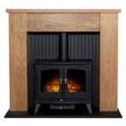 Adam 1.8kW New England Stove Fireplace in Oak & Black with Woodhouse Electric Stove in Black 48 Inch
