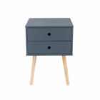 Options Blue Scandia 2 Drawer & Wood Legs Bedside Cabinet Blue