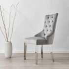 Furniture Box 2 x Belgravia Grey Velvet Scoop Knocker Back Luxury Button Detail Dining Chairs