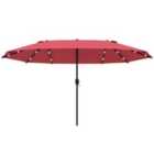 Outsunny 4.4M Double-sided Sun Umbrella Patio Parasol Solar Lights Wine Red