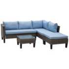 Outsunny 4 Pcs Rattan Wicker Set 2 Cushioned Double Sofa Footstool Coffee Table
