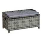 Outsunny Patio Rattan Wicker Storage Basket Box Bench Seat Furniture W/ Cushion