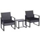 Outsunny 3pc Rattan Patio Bistro Set - 2 Chairs/Coffee Table