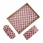 Penguin Home® Set Of Serving Tray And Matching Coasters - Pink And White Diamond Design