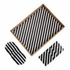 Penguin Home® Set Of Serving Tray And Matching Coasters - Black And White Striped Design