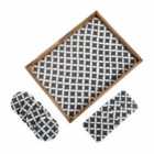 Penguin Home® Set Of Serving Tray And Matching Coasters - Grey And White Diamond Design