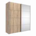 Verona Sliding Wardrobe 180Cm In Oak Effect With Oak Effect And Mirror Doors With 5 Shelves