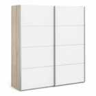 Verona Sliding Wardrobe 180Cm In Oak Effect With White Doors With 2 Shelves