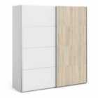 Verona Sliding Wardrobe 180Cm In White With White And Oak Effect Doors With 2 Shelves