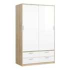 Wardrobe 2 Doors 4 Drawers In Oak Effect With White High Gloss
