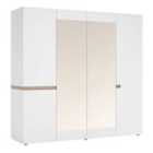 Chelsea 4 Door Wardrobe With Mirrors And Internal Shelving In White With Oak Effect Trim
