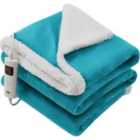 Glamhaus Heated Throw Electric Fleece Over Blanket Sofa Bed Large 160 X 130Cm - Light Blue