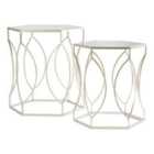 Interiors By PH Set Of 2 Tables Mirrored Top Metal Frame Brushed Champagne Finish